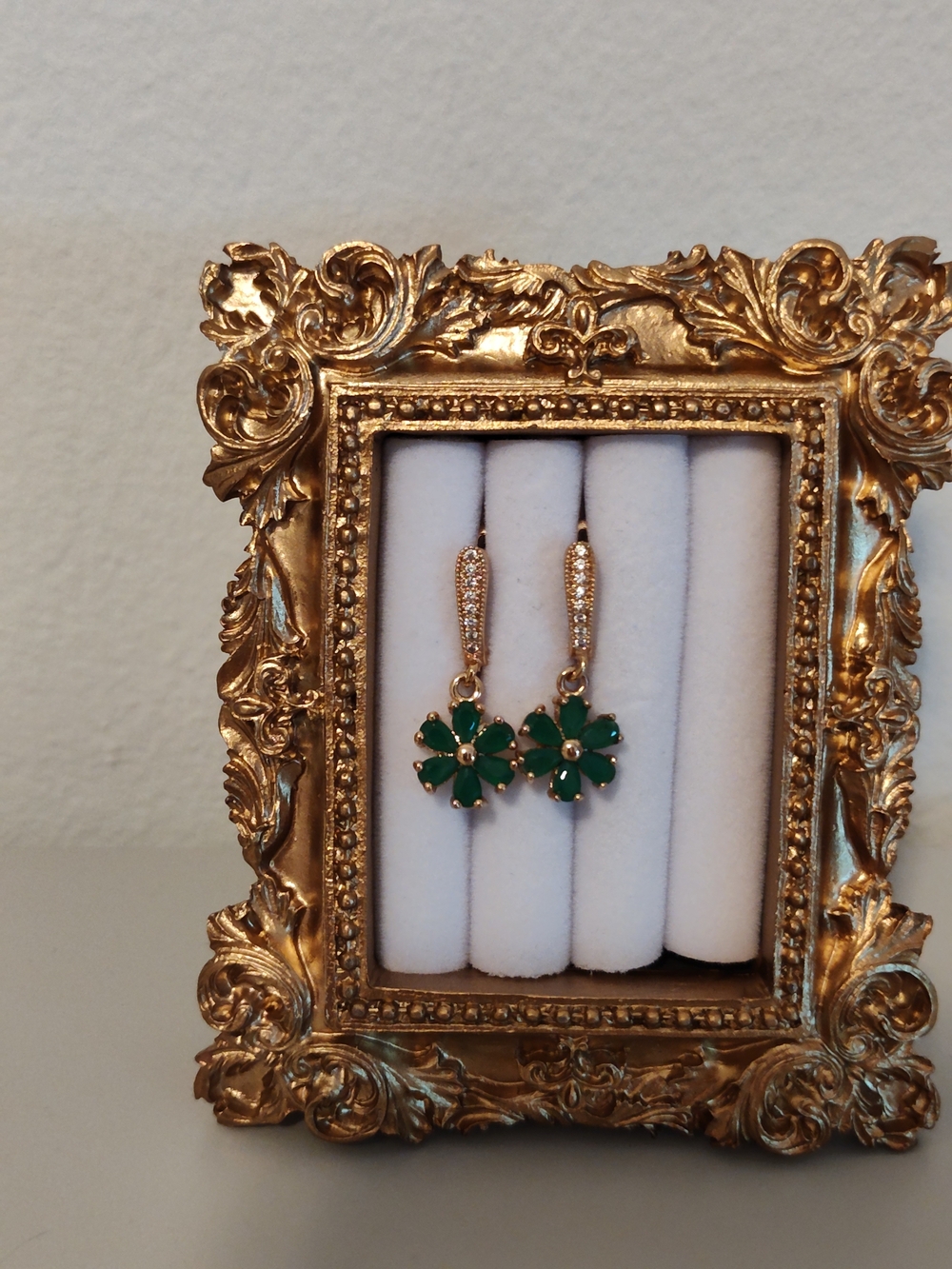 Gold-Tone Green Flower Drop Earrings